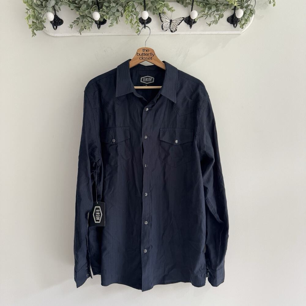 Men’s Gibson Navy Snap Down Collared Shirt New XL AS